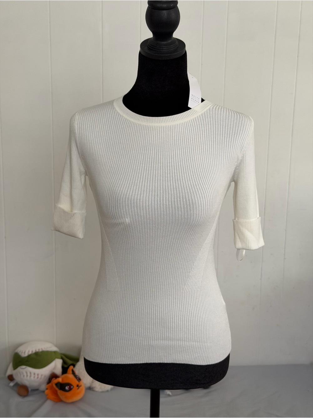 Women’s Ribbed Short-Sleeve Top - Cream size XSP